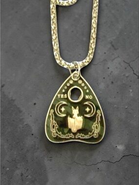 Silver-Tone Ouija Planchette Pendant Necklace 27.5” Popcorn chain Handmade